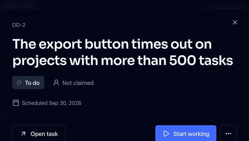 Captured export-button bug with its original title in the DailyDeck task detail
